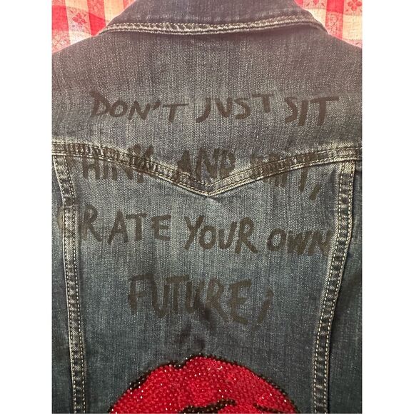 Miss bonbon Girl Dark Blue Graphic Print Denim Jacket Size XL - Picture 8 of 11